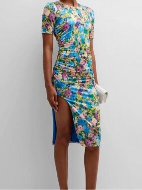 Black Halo Delina Ruched Floral-Print Midi Dress - Size 6